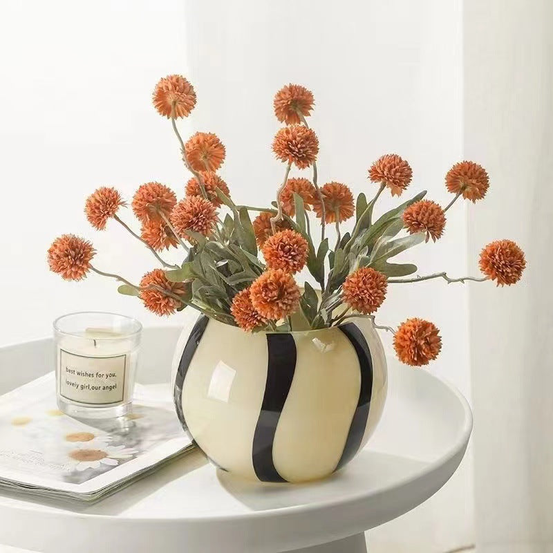 Coloured Striped Glass Fish Bowl Flower Vase (13x11x14cm)