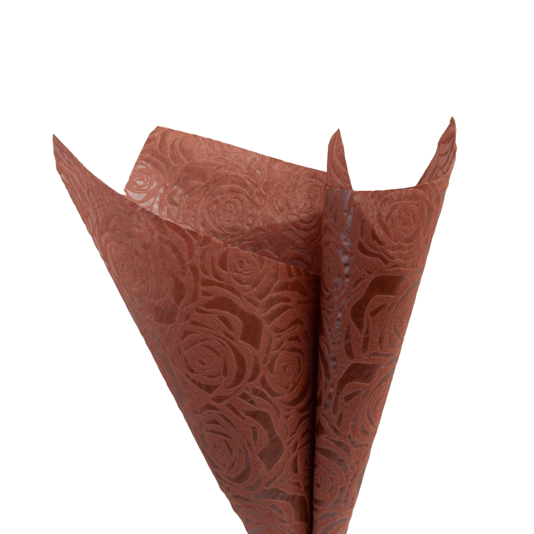 Embossed Non-woven Flower Wrapping Rose Dark Chocolate 80gsm Pack 50 (50x70cm)