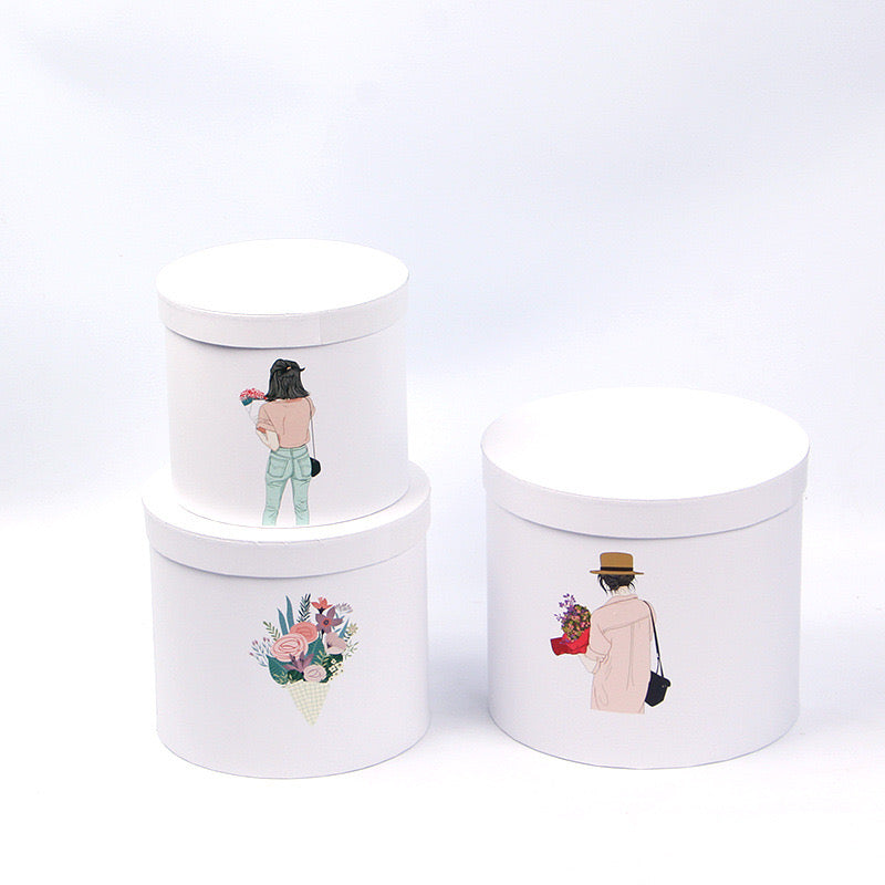 Flower Hat Box Round XL Flower Girl White 24x21cmH Set 3