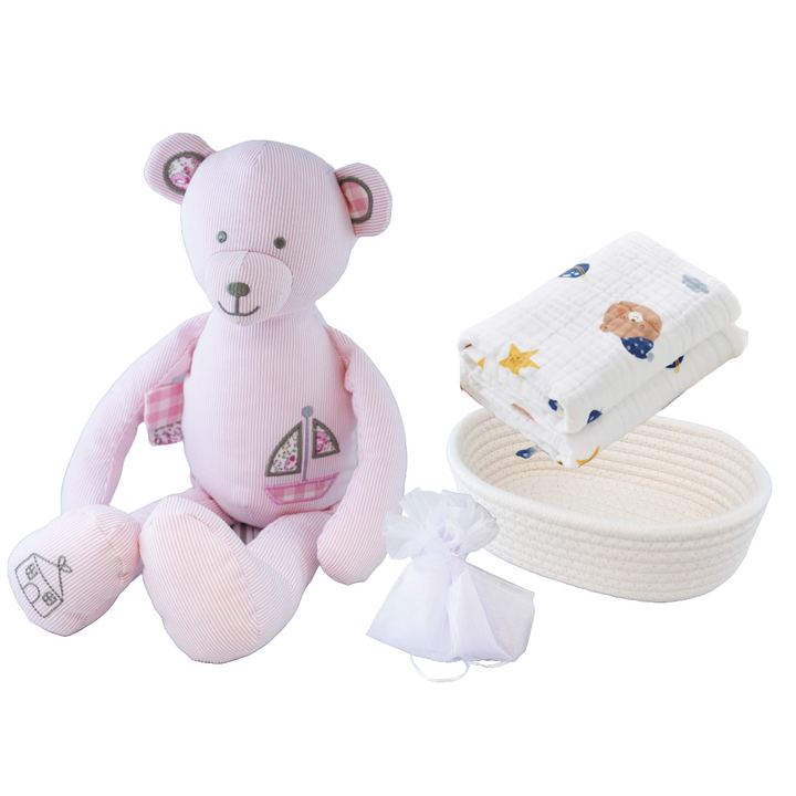 Manon Des Pres®️ Premium Baby Hamper Gift Basket Bear Pink with 100% Cotton Blanket