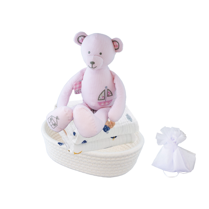Manon Des Pres®️ Premium Baby Hamper Gift Basket Bear Pink with 100% Cotton Blanket