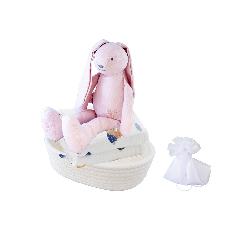 Manon Des Pres®️ Premium Baby Hamper Gift Basket Bunny Pink with 100% Cotton Blanket
