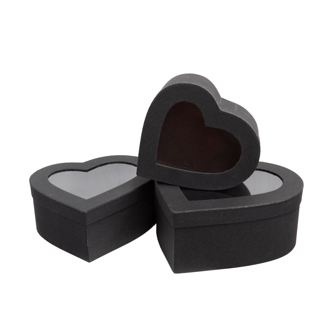 Heart Shaped Gift Box Flower Box Black Set 3