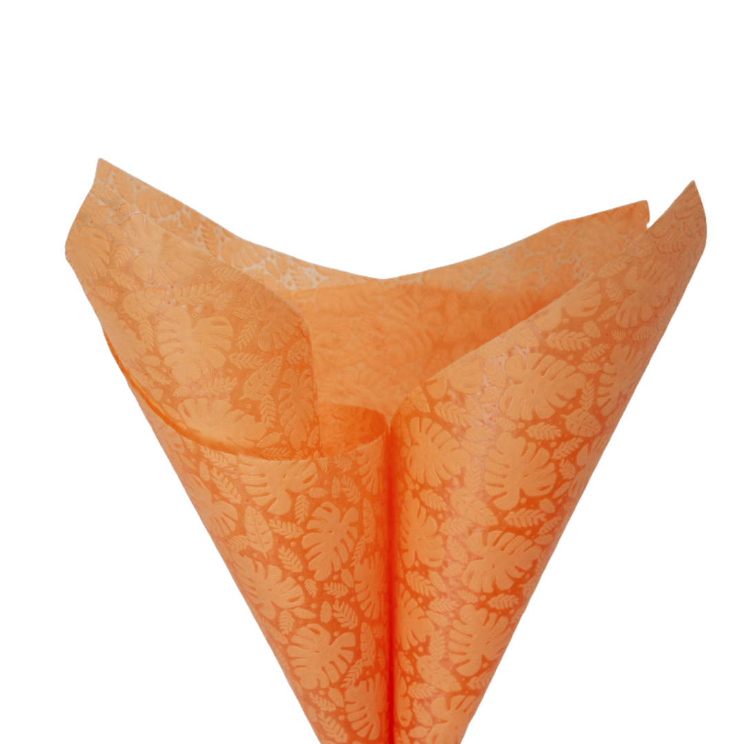 Embossed Non-woven Flower Wrapping Brazilian Leaves Orange 80gsm Pack 50 (50x70cm)