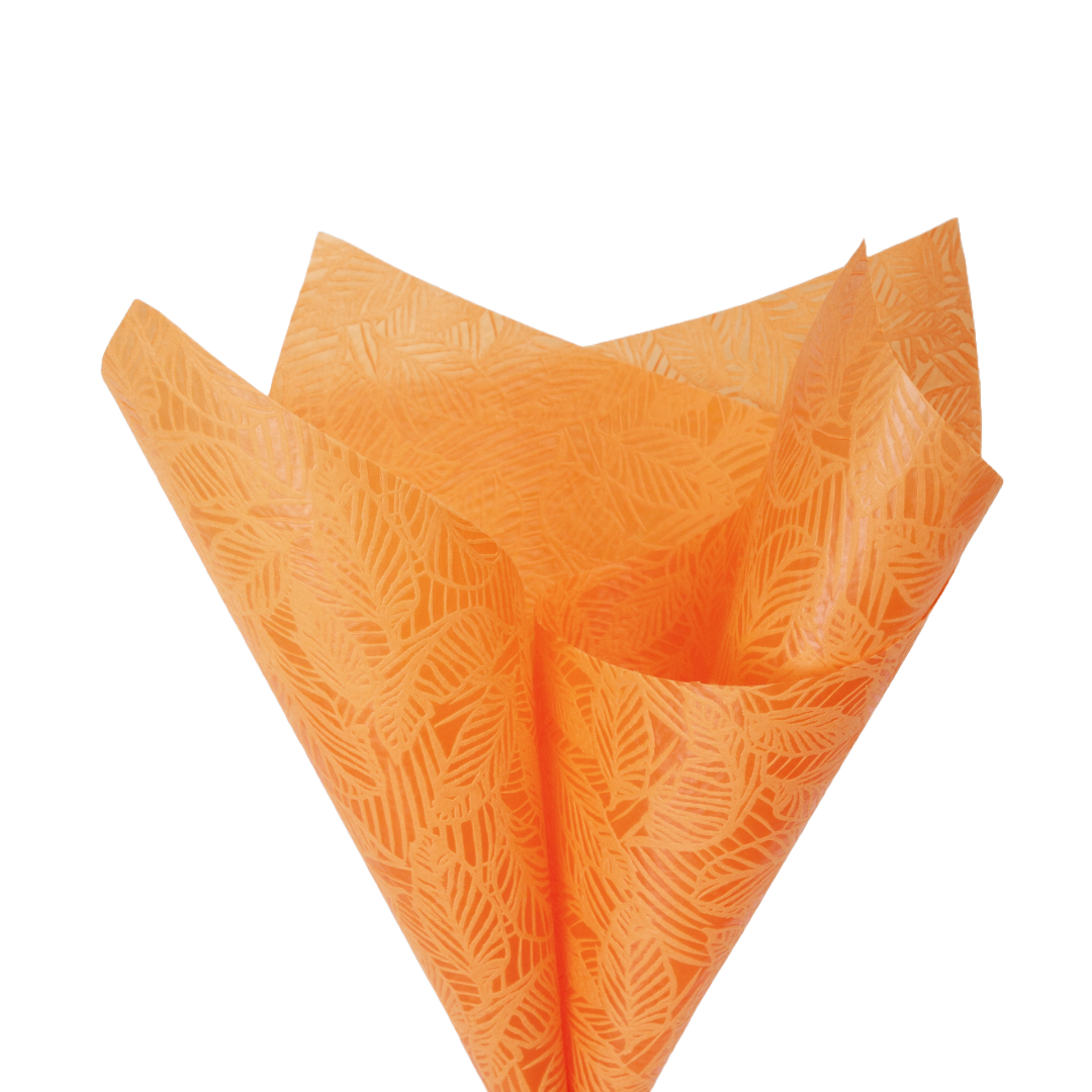 Embossed Non-woven Flower Wrapping Leaves Orange 80gsm Pack 50 (50x70cm)