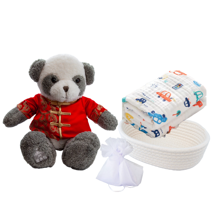 Manon Des Pres®️ Premium Baby Hamper Gift Basket Panda MOMO with 100% Cotton Blanket