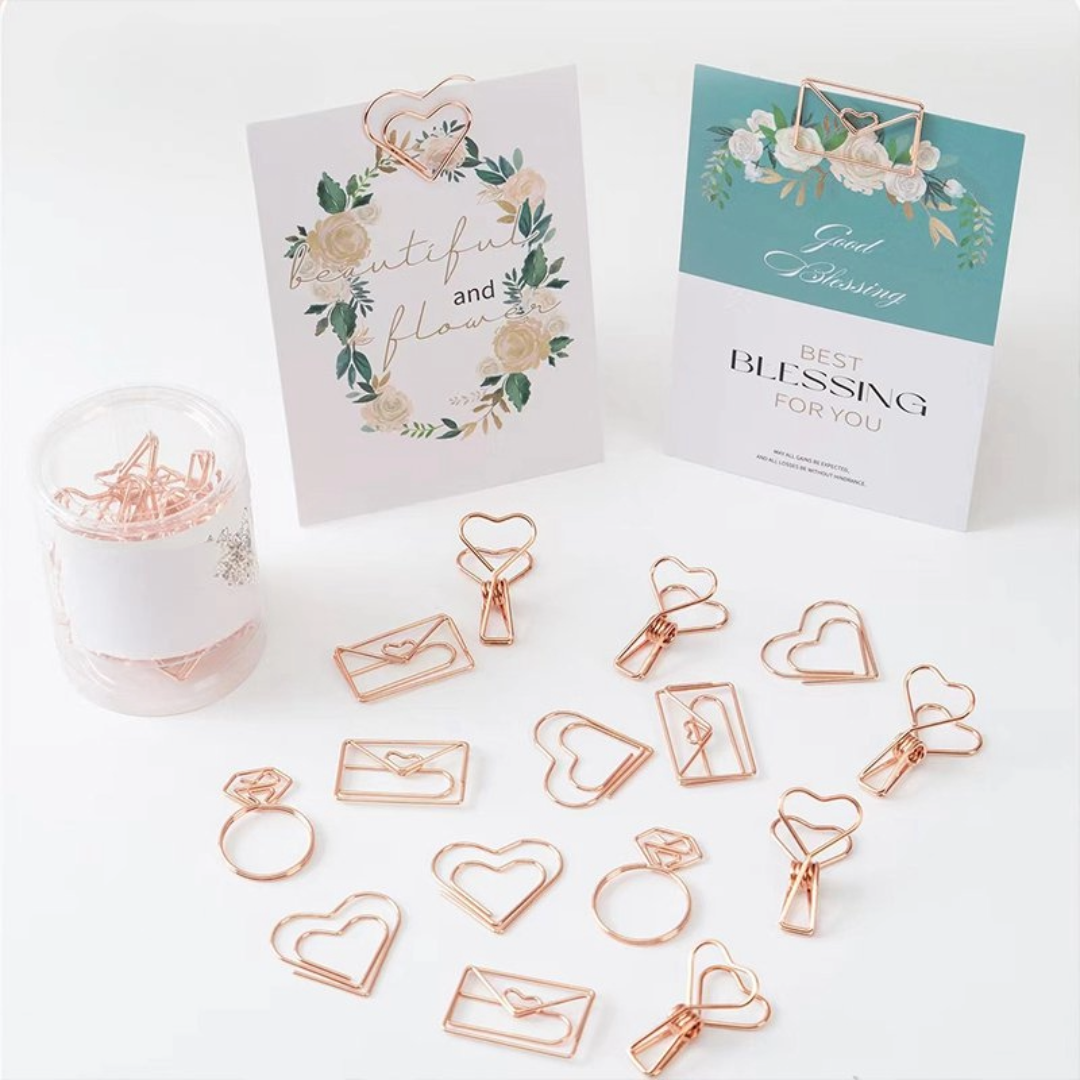 Card Pegs Clips Metal Rose Gold Bouquet Cake Hamper Multi Shapes 25pc