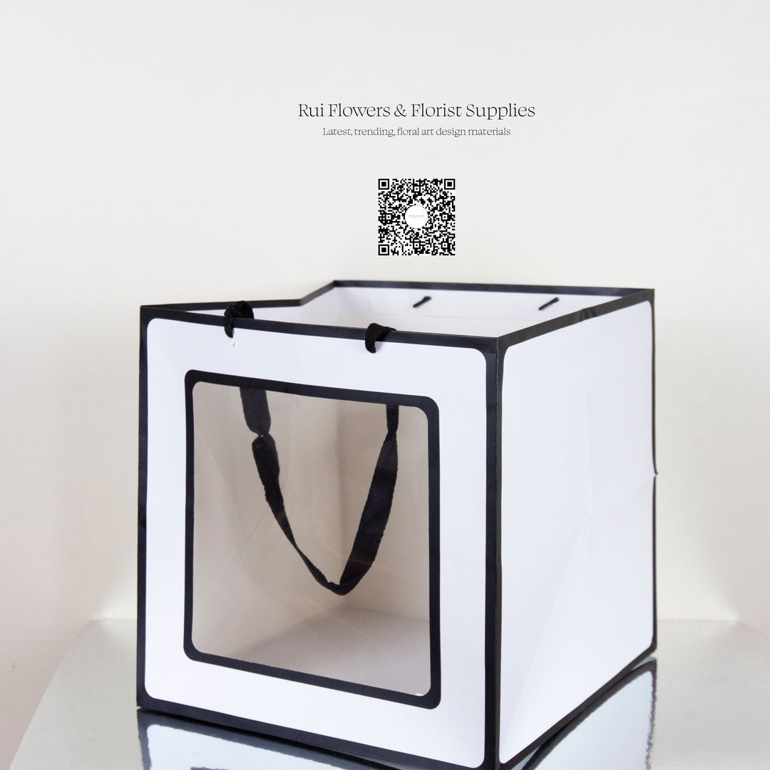 Window Posy Gift Bag White Black Pack 10(30*30*30cm)