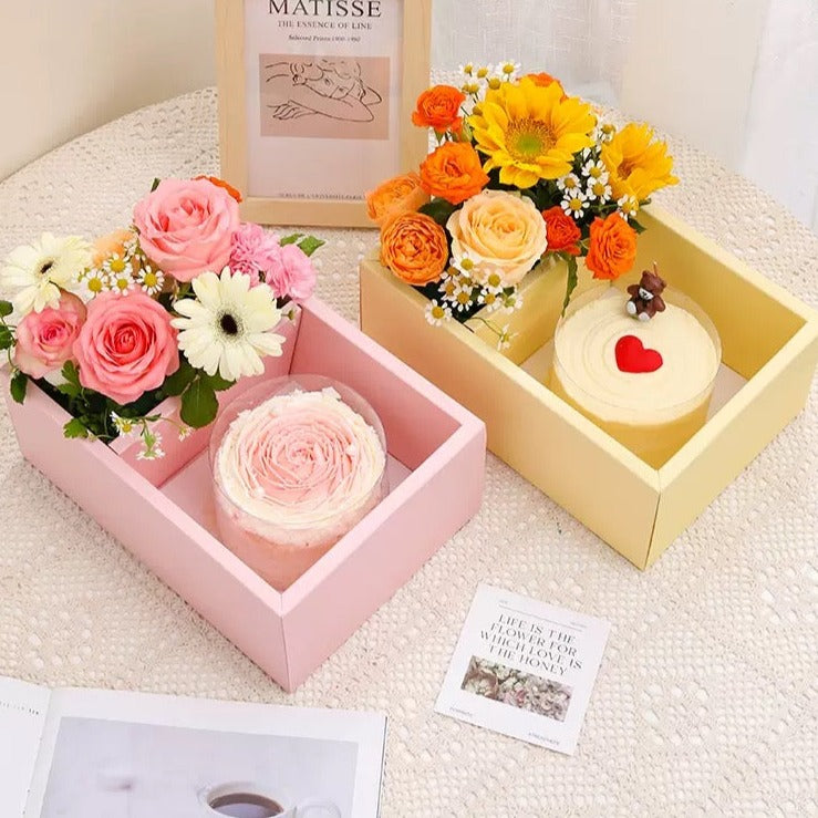 Flower Cake Carry Box with PVC top pack 5 (30*26.5*10cm white box size)