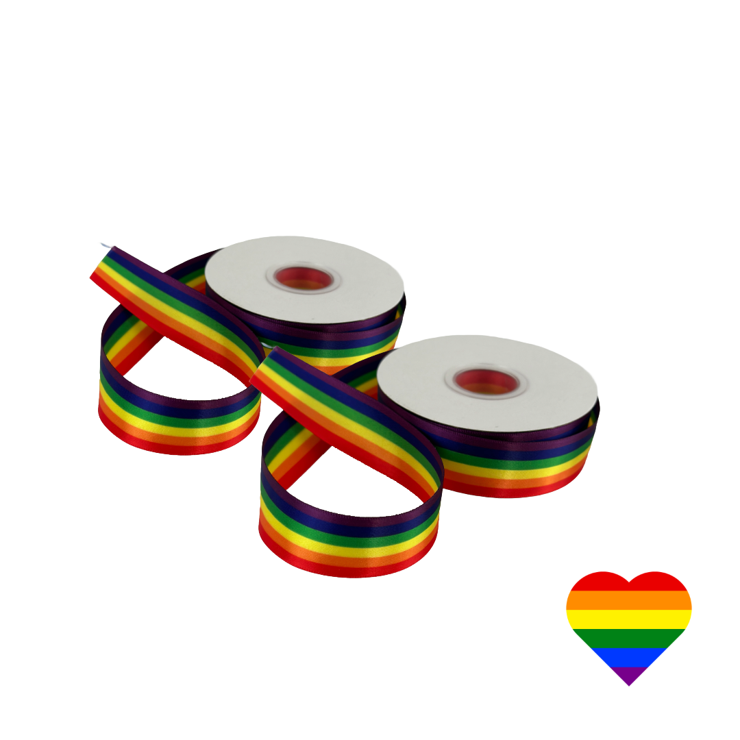 Premium Double Sided Satin Ribbon Pride Rainbow  (25mm x 25m)