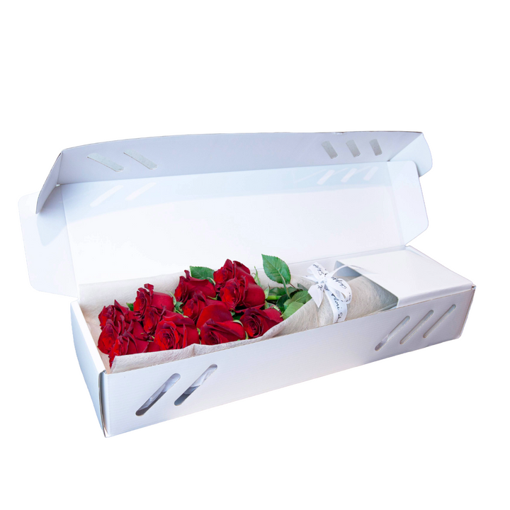 Die-cut Carry Box Fresh Flowers Bouquet Box Rose Box White 300gsm (60cm x 16cm x10cmH) Pack 25