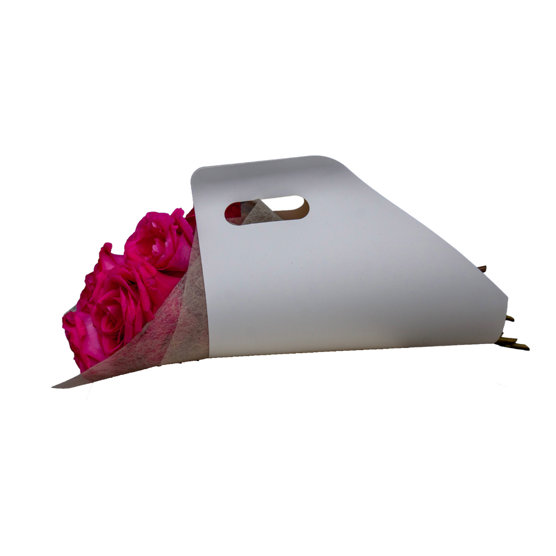 New Flower Bouquet Wrap "Wrap and Go" Carry Bag with Handle shape 2 Waterproof White Pack 10 (Copy)