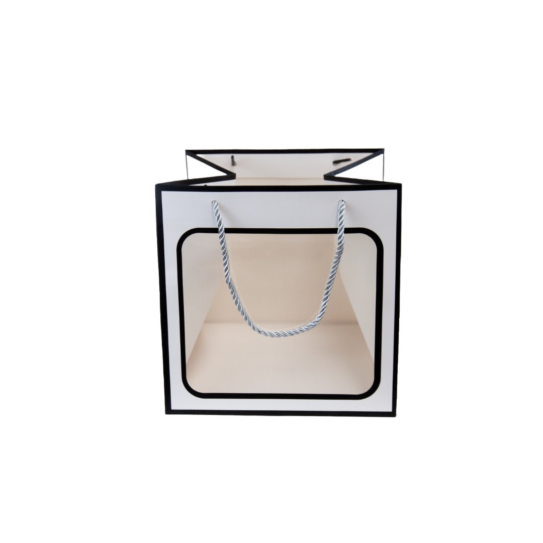 Window Posy Gift Bag White Black Pack 10 (20x20x20cm)