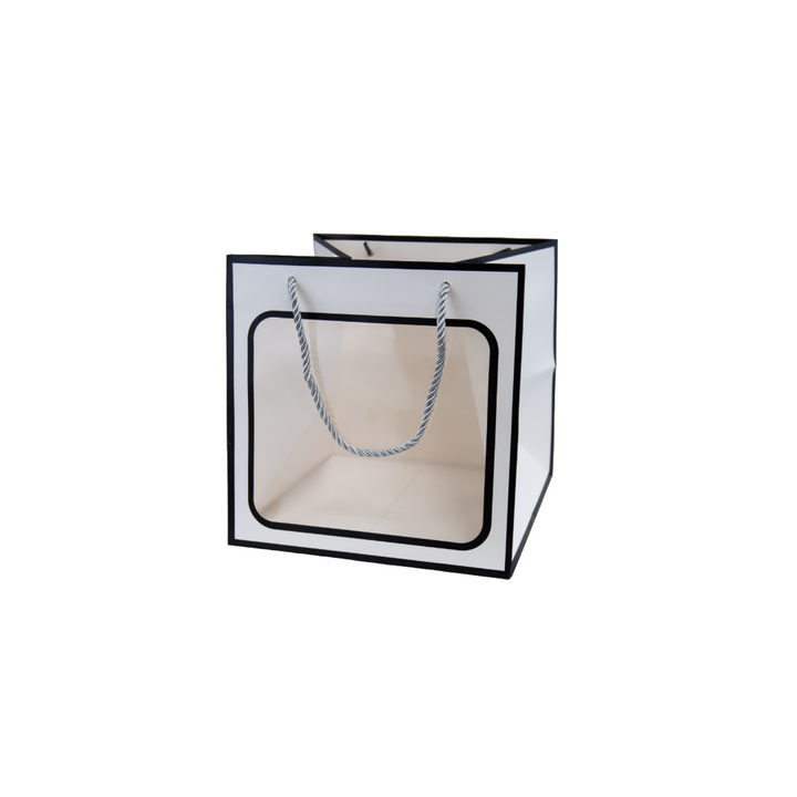 Window Posy Gift Bag White Black Pack 10 (20x20x20cm)