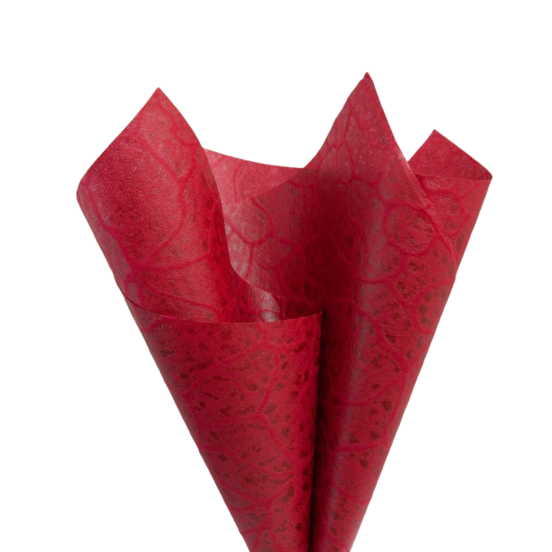 Embossed Non-woven Flower Wrapping Coral Red 80gsm Pack 50 (50x70cm)