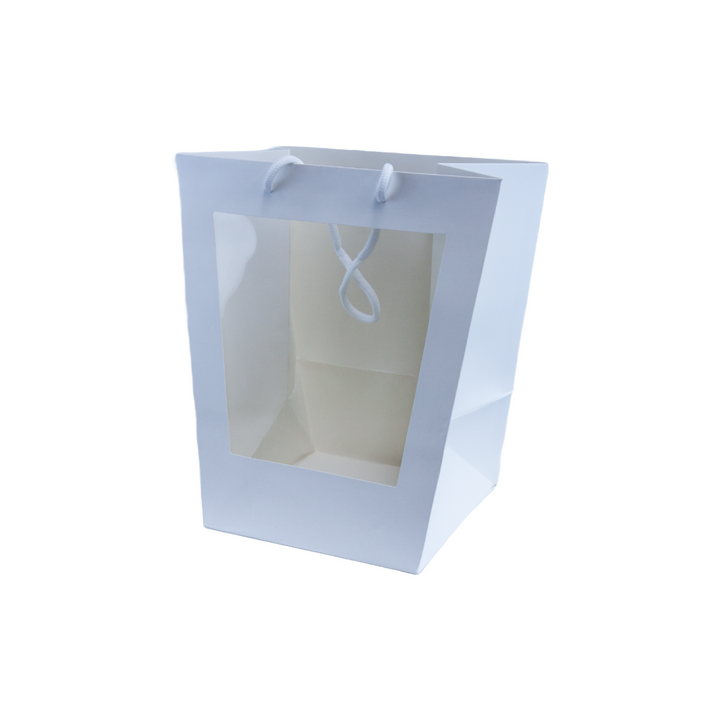 Flower Carry Bag Gift Bag Tapered Gift Bag White Kraft with Window Pack 10 (25*18*28 cmH)